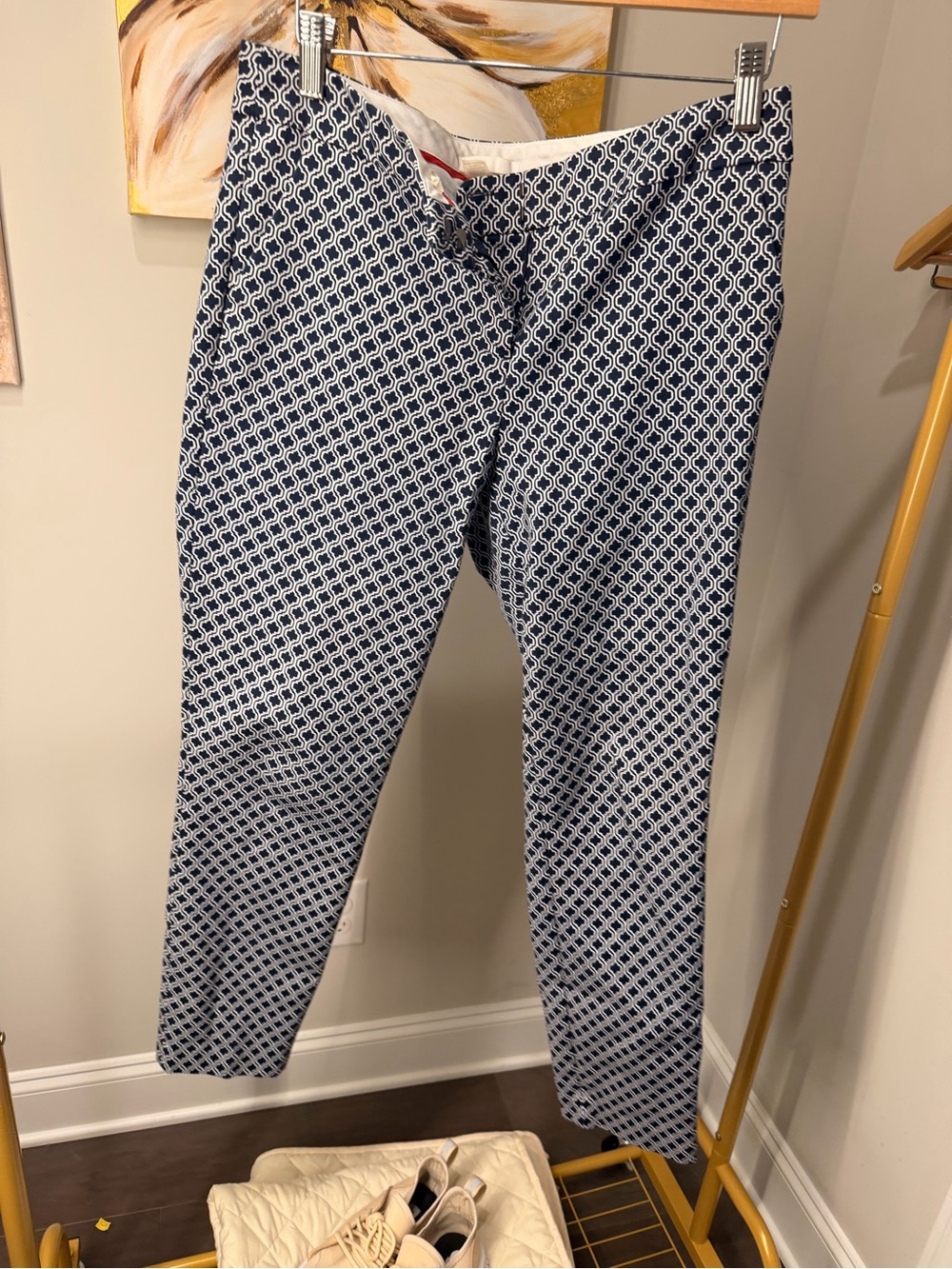 Dalia Navy and White Geometric Chinos